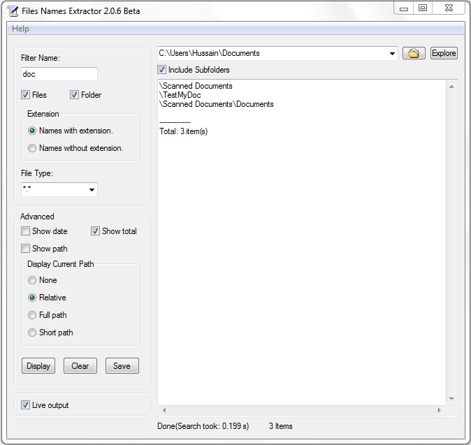 برنامج file names extractor 2 لاستخلاص أسماء الملفات و المجلدات