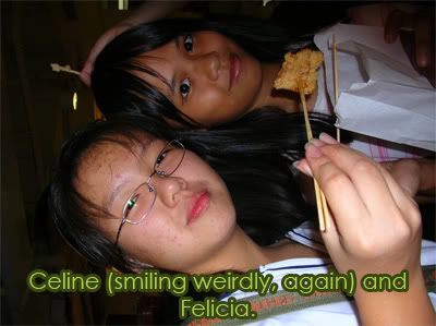Celine and Felicia and their piece of chiken :D