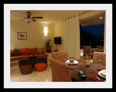 living room and dining in luxury condo hotel playa del carmen