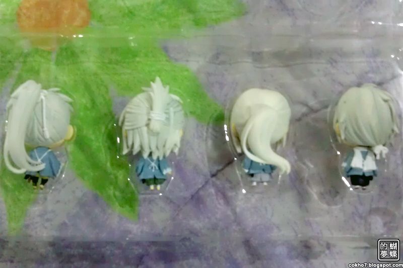 hakuoki chibi figure set - rasetsu version - saito hajime, hijikata toshizo, okita souji, todo heisuke (back)