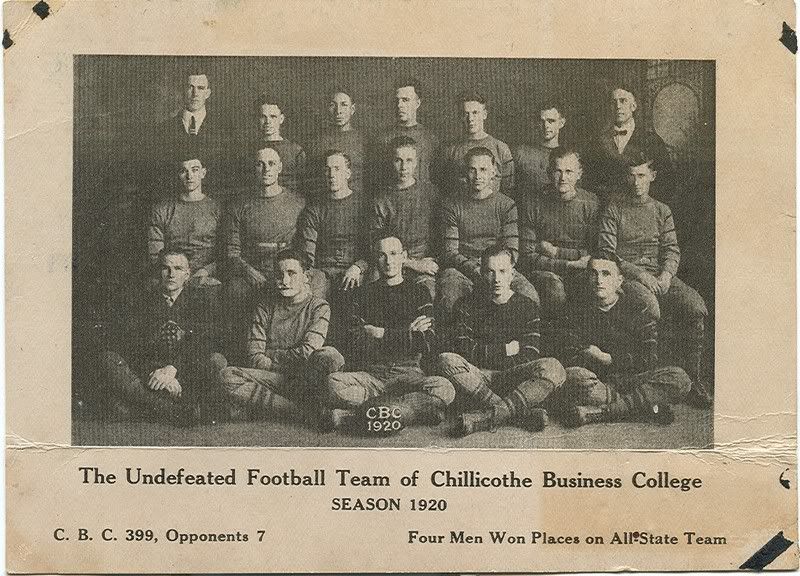 1920 Chillicothe Postcard -Cal Hubbard 2nd from Right Middle Row