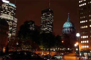 Montreal night skyline. View from our hotel entrance.