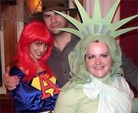 Abogado poses with her peeps: Lady Liberty and Vince Vaugn with a hat.