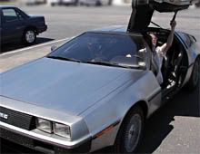 Preparing for a ride in the modified DeLorean.