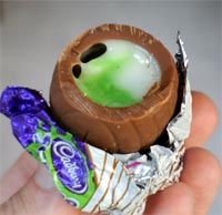 Creme egg gone bad? Nope. Just creepy green goo for Halloween!