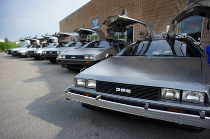 A messy line of stainless cars. Neat-o.