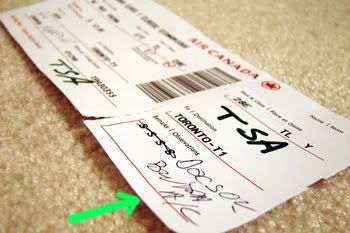 Weird writing on your ticket indicates you are a terrorist suspect.