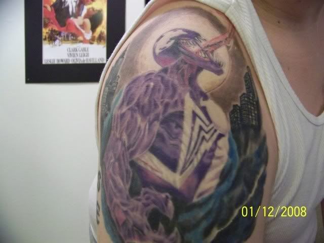 This is my Venom Tattoo that i got from an Ultimate Spidey issue.