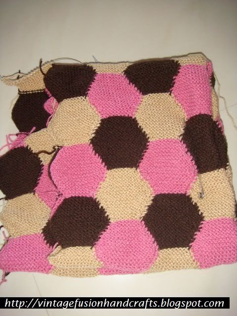 hand knitted hexagon blanket in progress