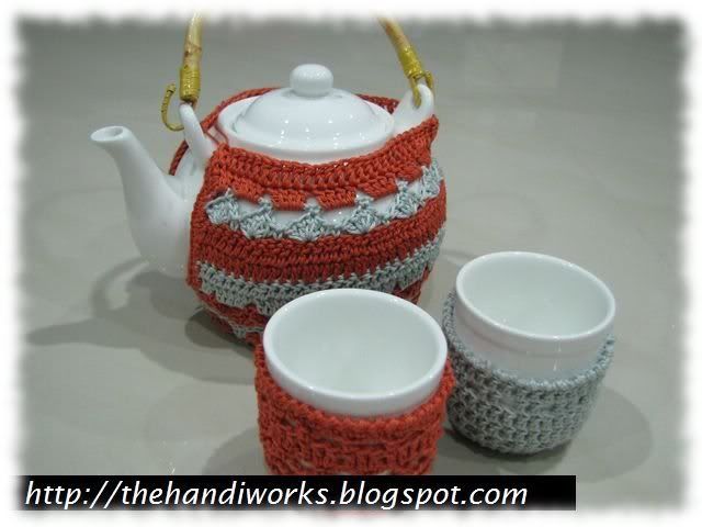crochet multi color tea set cozy