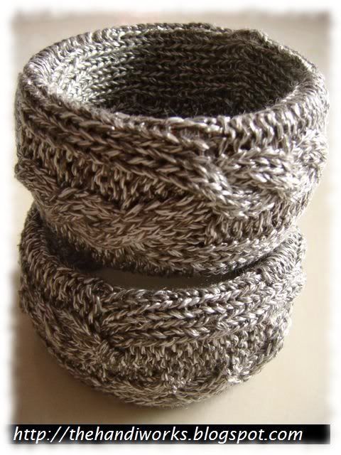 hand knitted cabled bangles
