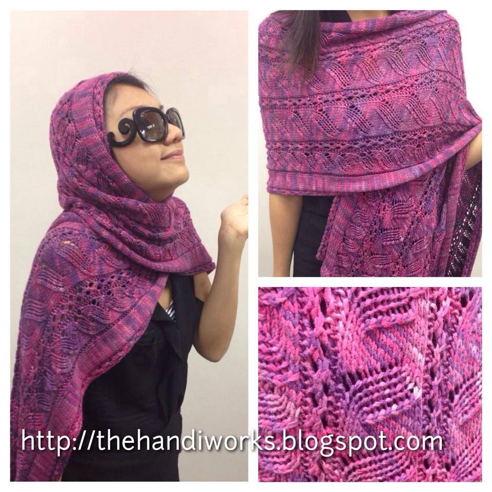 hand knitted vareigated faux cabled lace summer shawl