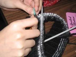 repair knitting close up
