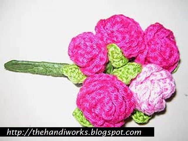 hand crochet rosette bouquet with leaves