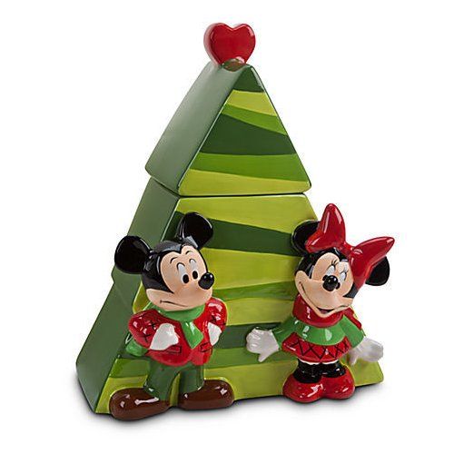 Disney Cute Ceramic Christmas Tree Mickey Minnie Mouse Cookie Jar