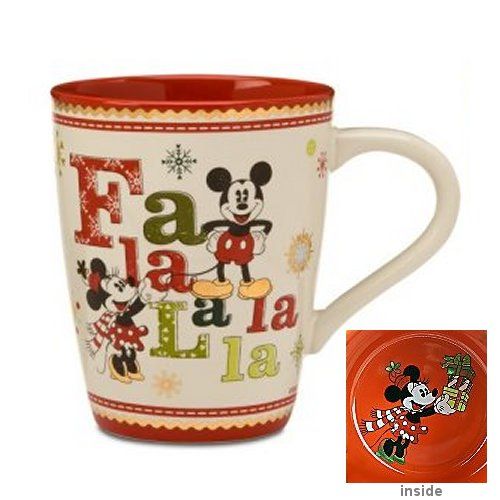 Disney Holiday Coffee Cup FA La La Mickey Minnie Mouse Ceramic Christmas Mug