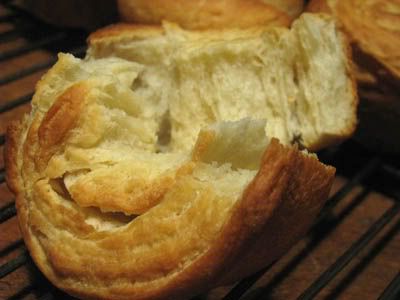 Inside of one of the flaky dinner rolls