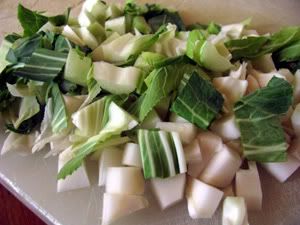 chopped up cauliflower leaves and stem