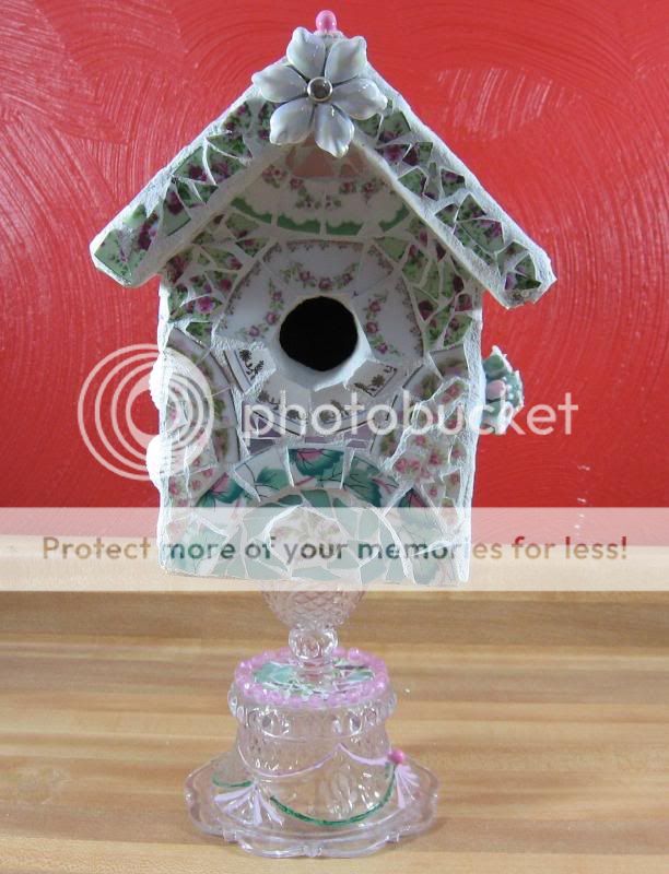 Amazing China Mosaic Birdhouse on Pedestal  